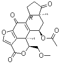 structure of CAS# 19545-26-7, Wortmannin;(+)-Wortmannin; KY 1242; [1S-(1alpha,6balpha,9abeta,11alpha,11bbeta)]-11-(Acetyloxy)-1,6b,7,8,9a,10,11,11b-octahydro-1-(methoxymethyl)-9a,11b-dimethyl-3H-furo[4,3,2-de]indeno[4,5-h]-2-benzopyran-3,6,9-trione
