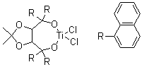 structure of CAS# 197389-47-2, Dichloro[[(4R,5S)-2,2-dimethyl-1,3-dioxolane-4,5-diyl]bis(di-1-naphthylmethanolato)]titanium