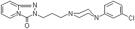 structure of CAS# 19794-93-5, Trazodone;Desyrel; Trazodone; Trazon; Trialodine; 8-[3-[4-(3-Chlorophenyl)piperazin-1-yl]propyl]-6,8,9-triazabicyclo[4.3.0]nona-2,4,9-trien-7-one