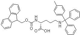 structure of CAS# 198545-20-9, N2-[(9H-Fluoren-9-ylmethoxy)carbonyl]-N5-[(4-methylphenyl)diphenylmethyl]-D-ornithine;Fmoc-D-Orn(Mtt)-OH