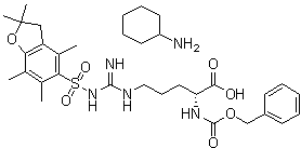 N5-[[[(2,3-Dihydro-2,2,4,6,7-pentamethyl-5-benzofuranyl)sulfonyl]amino]iminomethyl]-N2-[(phenylmethoxy)carbonyl]-D-ornithine cyclohexylammonium salt molecular structure (CAS 200191-00-0)