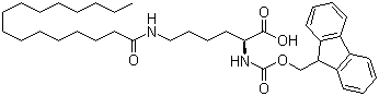 structure of CAS# 201004-46-8, Fmoc-Lys(palmitoyl)-OH;N2-[(9H-Fluoren-9-ylmethoxy)carbonyl]-N6-(1-oxohexadecyl)-L-lysine