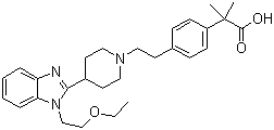 structure of CAS# 202189-78-4, Bilastine;4-[2-[4-[1-(2-Ethoxyethyl)-1H-benzimidazol-2-yl]-1-piperidinyl]ethyl]-alpha,alpha-dimethylbenzeneacetic acid