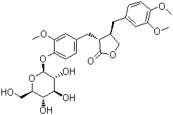 structure of CAS# 20362-31-6, Arctiin;(3R,4R)-4-[(3,4-Dimethoxyphenyl)methyl]-3-[[4-(beta-D-glucopyranosyloxy)-3-methoxyphenyl]methyl]dihydro-2(3H)-furanone