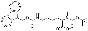 N2-[(1,1-Dimethylethoxy)carbonyl]-N6-[(9H-fluoren-9-ylmethoxy)carbonyl]-N2-methyl-D-lysine molecular structure (CAS 2044709-88-6)
