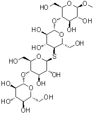 Methyl O-beta-D-glucopyranosyl-(1→4)-S-beta-D-glucopyranosyl-(1→4)-O-4-thio-beta-D-glucopyranosyl-(1→4)-beta-D-glucopyranoside molecular structure (CAS 205451-26-9)