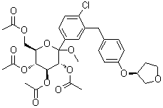 Methyl 1-C-[4-chloro-3-[[4-[[(3S)-tetrahydro-3-furanyl]oxy]phenyl]methyl]phenyl]-D-glucopyranoside 2,3,4,6-tetraacetate molecular structure (CAS 2069942-68-1)