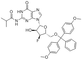 N2-iso-Butyroyl-5'-O-(4,4'-dimethoxytrityl)-3'-deoxy-3'-fluoroguanosine molecular structure (CAS 2080404-19-7)