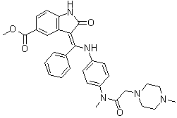 (3Z)-2,3-Dihydro-3-[[[4-[methyl[2-(4-methyl-1-piperazinyl)acetyl]amino]phenyl]amino]phenylmethylene]-2-oxo-1H-indole-5-carboxylic acid methyl ester molecular structure (CAS 2095596-44-2)