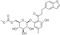 3-(5-苯并呋喃基)-1-[2-羟基-6-[[6-O-(甲氧羰基)-beta-D-吡喃葡萄糖基]氧基]-4-甲基苯基]-1-丙酮分子结构 (CAS 209746-59-8)
