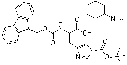 (2R)-2-(9H-Fluoren-9-ylmethoxycarbonylamino)-3-[1-[(2-methylpropan-2-yl)oxycarbonyl]imidazol-4-yl]propanoic acid cyclohexanamine salt molecular structure (CAS 210755-31-0)