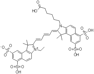 2-[5-[3-(5-Carboxypentyl)-1,3-dihydro-1,1-dimethyl-6,8-disulfo-2H-benz[e]indol-2-ylidene]-1,3-pentadienyl]-3-ethyl-1,1-dimethyl-6,8-disulfo-1H-benz[e]indolium inner salt molecular structure (CAS 210892-23-2)