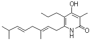 structure of CAS# 213137-53-2, 6-[(2E,5E)-3,7-Dimethyl-2,5-octadienyl]-4-hydroxy-3-methyl-5-propyl-2(1H)-pyridinone;Iromycin A; NK 26588