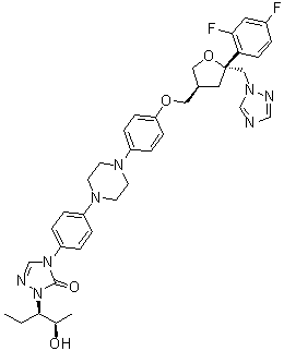 1,4-Anhydro-2,3,5-trideoxy-4-C-(2,4-difluorophenyl)-2-[[4-[4-[4-[1-[(1R,2R)-1-ethyl-2-hydroxypropyl]-1,5-dihydro-5-oxo-4H-1,2,4-triazol-4-yl]phenyl]-1-piperazinyl]phenoxy]methyl]-5-(1H-1,2,4-triazol-1-yl)-D-erythro-pentitol molecular structure (CAS 213381-05-6)