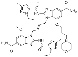 structure of CAS# 2138498-18-5, diABZI STING agonist-1;Tautomerism; 1-[(E)-4-[5-carbamoyl-2-[(2-ethyl-5-methylpyrazole-3-carbonyl)amino]-7-(3-morpholin-4-ylpropoxy)benzimidazol-1-yl]but-2-enyl]-2-[(2-ethyl-5-methylpyrazole-3-carbonyl)amino]-7-methoxybenzimidazole-5-carboxamide
