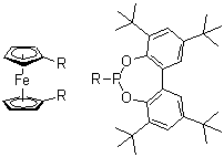 1,1'-Bis[2,4,8,10-tetrakis(1,1-dimethylethyl)dibenzo[d,f][1,3,2]dioxaphosphepin-6-yl]ferrocene molecular structure (CAS 214151-82-3)