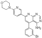 structure of CAS# 214697-26-4, 5-(3-Bromophenyl)-7-[6-(4-morpholinyl)-3-pyridinyl]-pyrido[2,3-d]pyrimidin-4-amine;ABT 702