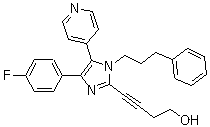 结构式 CAS# 215303-72-3, JNJ 3026582; 4-(4-氟苯基)-2-(4-羟基-1-丁炔)-1-(3-苯基丙基)-5-(4-吡啶基)咪唑