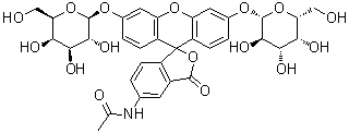 N-[3',6'-Bis(beta-D-galactopyranosyloxy)-3-oxospiro[isobenzofuran-1(3H),9'-[9H]xanthen]-5-yl]acetamide molecular structure (CAS 216299-45-5)