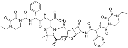 structure of CAS# 2170771-53-4, Piperacillin dimer;(2R,4S)-2-[(R)-carboxy-[[(2R)-2-[(4-ethyl-2,3-dioxopiperazine-1-carbonyl)amino]-2-phenylacetyl]amino]methyl]-3-[(2S,5R,6R)-6-[[(2R)-2-[(4-ethyl-2,3-dioxopiperazine-1-carbonyl)amino]-2-phenylacetyl]amino]-3,3-dimethyl-7-oxo-4-thia-1-azabicyclo[3.2.0]heptane-2-carbonyl]-5,5-dimethyl-1,3-thiazolidine-4-carboxylic acid