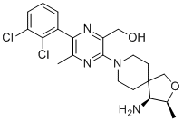 (3-((3S,4S)-4-amino-3-methyl-2-oxa-8-azaspiro[4.5]decan-8-yl)-6-(2,3-dichlorophenyl)-5-methylpyrazin-2-yl)methanol molecular structure (CAS 2172651-73-7)
