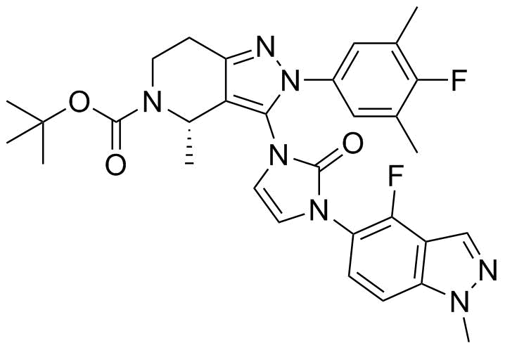 (4S)-2-(4-氟-3,5-二甲基苯基)-3-[3-(4-氟-1-甲基吲唑-5-基)-2-氧代咪唑-1-基]-4-甲基-6,7-二氢-4H-吡唑并[4,3-c]吡啶-5-甲酸叔丁酯分子结构 (CAS 2212022-55-2)