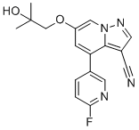 4-(6-Fluoropyridin-3-yl)-6-(2-hydroxy-2-methylpropoxy)pyrazolo[1,5-a]pyridine-3-carbonitrile molecular structure (CAS 2222653-74-7)