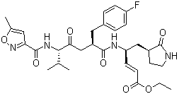 结构式 CAS# 223537-30-2, 芦平曲韦; (2E,4S)-4-[(2R,5S)-2-(4-氟苄基)-6-甲基-5-(5-甲基异恶唑-3-基甲酰氨基)-4-氧代庚酰氨基]-5-[[(3S)-2-氧代-3-吡咯烷基]-2-戊烯酸乙酯