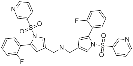 structure of CAS# 2250243-23-1, Vonoprazan Fumarate Impurity 1;1-[5-(2-fluorophenyl)-1-pyridin-3-ylsulfonylpyrrol-3-yl]-N-[[5-(2-fluorophenyl)-1-pyridin-3-ylsulfonylpyrrol-3-yl]methyl]-N-methylmethanamine