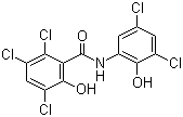 结构式 CAS# 2277-92-1, 氯羟柳胺; 羟氯扎胺; 羟氯柳苯胺; 羟氯水杨酸苯胺; 2,3,5-三氯-N-(3,5-二氯-2-羟基苯基)-6-羟基苯甲酰胺
