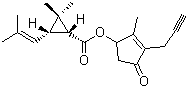 结构式 CAS# 23031-36-9, 炔丙菊酯; 右旋反式-2,2-二甲基-3-(2-甲基-1-丙烯基)环丙烷羧酸-S-2-甲基-3-(2-炔丙基)-4-氧代环戊-2-烯基酯