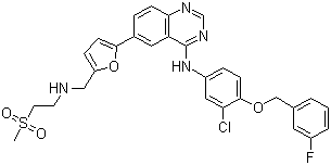 structure of CAS# 231277-92-2, Lapatinib;N-[3-Chloro-4-[(3-fluorophenyl)methoxy]phenyl]-6-[5-[(2-methylsulfonylethylamino)methyl]-2-furyl]quinazolin-4-amine