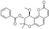 structure of CAS# 23733-95-1, (9R,10S)-(+)-9,10-Dihydro-9-hydroxy-10-methoxy-8,8-dimethyl-2H,8H-benzo[1,2-b:3,4-b']dipyran-2-one benzoate
