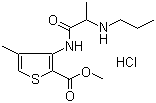structure of CAS# 23964-57-0, Articaine hydrochloride;Methyl 4-methyl-3-(2-propylaminopropanoylamino)thiophene-2-carboxylate hydrochloride