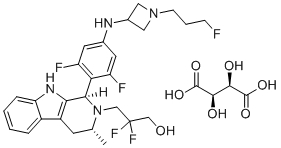 (1R,3R)-1-[2,6-Difluoro-4-[[1-(3-fluoropropyl)-3-azetidinyl]amino]phenyl]-β,β-difluoro-1,3,4,9-tetrahydro-3-methyl-2H-pyrido[3,4-b]indole-2-propanol (2R,3R)-2,3-dihydroxybutanedioate (1:1) molecular structure (CAS 2407529-33-1)