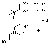 结构式 CAS# 2413-38-9, 盐酸氟哌噻吨; (Z)-4-[3-[2-(三氟甲基)-9H-硫杂蒽-9-亚基]丙基]-1-哌嗪基乙醇二盐酸盐