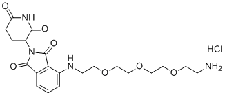 structure of CAS# 2446474-09-3, Pomalidomide-PEG3-Amine HCl salt;4-[2-[2-[2-(2-aminoethoxy)ethoxy]ethoxy]ethylamino]-2-(2,6-dioxopiperidin-3-yl)isoindole-1,3-dione;hydrochloride