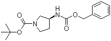 structure of CAS# 247569-07-9, (S)-3-Cbz-Amino-1-Boc-pyrrolidine;(S)-3-Benzyloxycarbonylamino-1-tert-butoxycarbonylpyrrolidine; tert-Butyl (3S)-3-[[(benzyloxy)carbonyl]amino]pyrrolidine-1-carboxylate