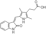 结构式 CAS# 252916-29-3, TSU-68; 5-[(1,2-二氢-2-氧代-3H-吲哚-3-亚基)甲基]-2,4-二甲基-1H-吡咯-3-丙酸