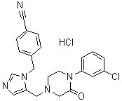 结构式 CAS# 253863-00-2, 4-[[5-[[4-(3-氯苯基)-3-氧代-1-哌嗪基]甲基]-1H-咪唑-1-基]甲基]苯甲腈单盐酸盐
