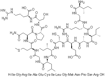 L-Isoleucylglycyl-L-arginyl-L-isoleucyl-L-alanyl-L-alpha-glutamyl-L-cysteinyl-L-isoleucyl-L-leucylglycyl-L-methionyl-L-asparaginyl-L-prolyl-L-seryl-L-arginine molecular structure (CAS 256364-95-1)