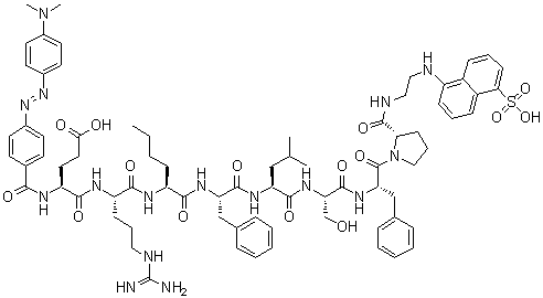N-[4-[[4-(Dimethylamino)phenyl]azo]benzoyl]-L-alpha-glutamyl-L-arginyl-L-norleucyl-L-phenylalanyl-L-leucyl-L-seryl-L-phenylalanyl-N-[2-[(5-sulfo-1-naphthalenyl)amino]ethyl]-L-prolinamide molecular structure (CAS 263718-22-5)