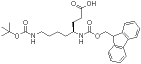 structure of CAS# 268542-17-2, (4S)-8-[[(1,1-Dimethylethoxy)carbonyl]amino]-4-[[(9H-fluoren-9-ylmethoxy)carbonyl]amino]octanoic acid