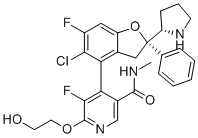 structure of CAS# 2714434-21-4, IAG933;4-[(2S)-5-chloro-6-fluoro-2-phenyl-2-[(2S)-pyrrolidin-2-yl]-3H-1-benzofuran-4-yl]-5-fluoro-6-(2-hydroxyethoxy)-N-methylpyridine-3-carboxamide