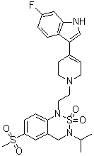 1-[2-[4-(6-Fluoro-1H-indol-3-yl)-3,6-dihydro-1(2H)-pyridinyl]ethyl]-3,4-dihydro-3-(1-methylethyl)-6-(methylsulfonyl)-1H-2,1,3-benzothiadiazine 2,2-dioxide molecular structure (CAS 271780-64-4)