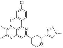 structure of CAS# 2738485-98-6, TREM2 agonist-2;5-(4-chloro-2-fluorophenyl)-2,3-dimethyl-7-[(2R,4S)-2-(1-methylpyrazol-4-yl)oxan-4-yl]pyrido[3,4-b]pyrazine