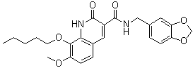structure of CAS# 282089-49-0, N-(1,3-Benzodioxol-5-ylmethyl)-1,2-dihydro-7-methoxy-2-oxo-8-(pentyloxy)-3-quinolinecarboxamide;JTE 907