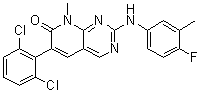 结构式 CAS# 287204-45-9, 6-(2,6-二氯苯基)-2-[(4-氟-3-甲基苯基)氨基]-8-甲基吡啶并[2,3-d]嘧啶-7(8H)-酮