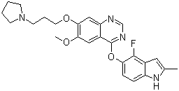 structure of CAS# 288383-20-0, Cediranib;4-(4-Fluoro-2-methylindol-5-yloxy)-6-methoxy-7-[3-(pyrrolidin-1-yl)propoxy]quinazoline
