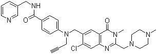 structure of CAS# 289715-28-2, CB 300919;4-[[[7-Chloro-3,4-dihydro-3-methyl-2-[(4-methyl-1-piperazinyl)methyl]-4-oxo-6-quinazolinyl]methyl]-2-propyn-1-ylamino]-N-(3-pyridinylmethyl)benzamide